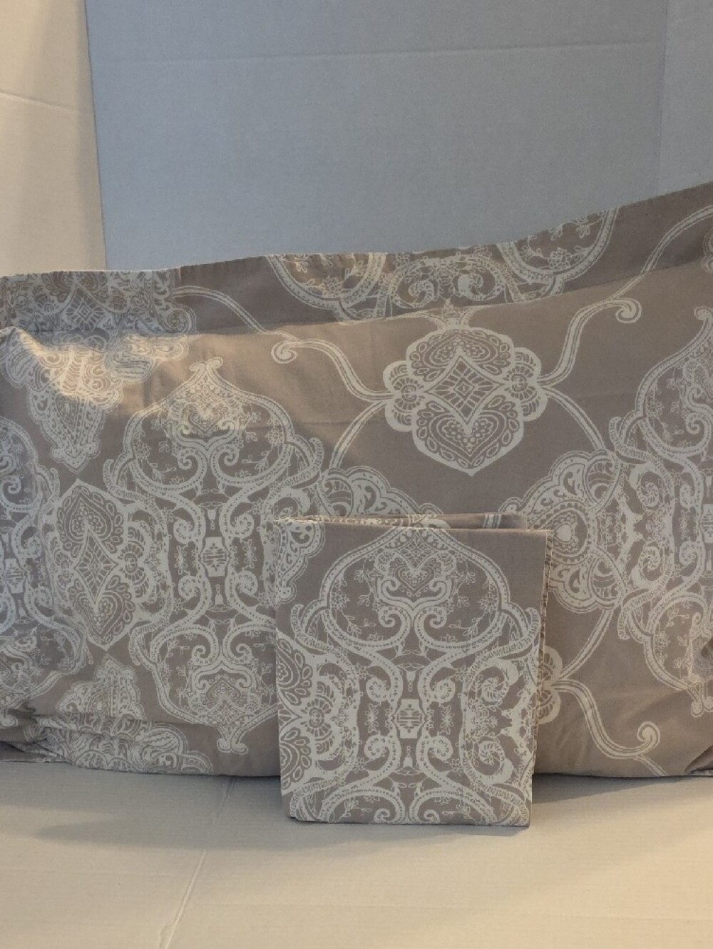 Pottery Barn Alana Medallion Taupe Ivory Ombre Cotton Standard Pillow Sham Set